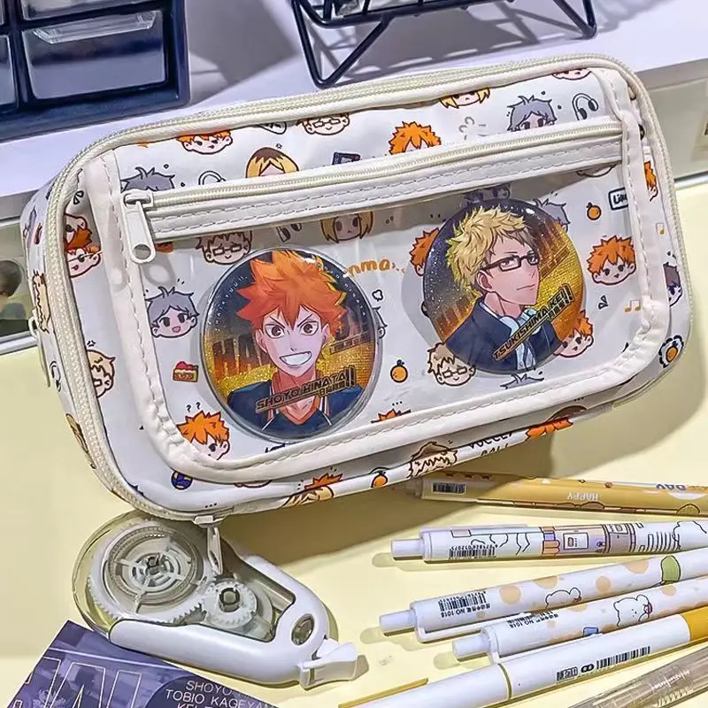 Haikyuu!!Shoyo Hinata Tobio Pencil Case Anime Figure Kageyama High-Capacity Double Zipper Multilayer Storage Bag Stationery Gift