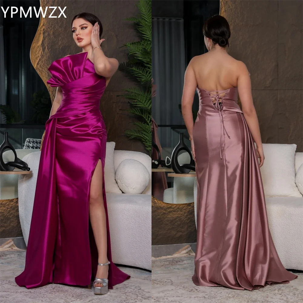 Customized Evening Dress Formal Women Party Occasion YPMWZX Strapless Mermaid Floor Length Skirts Draped Ruffle Sleeveless Bespo