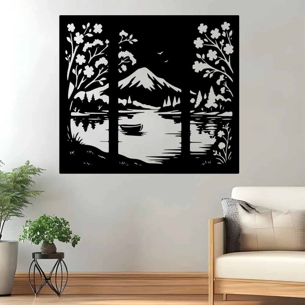 CIFbuy Iron Wall Art Mountain Lake Decor Rustproof Weather Resistant Hanging Sign For Indoor Outdoor Living Room Garden Fence