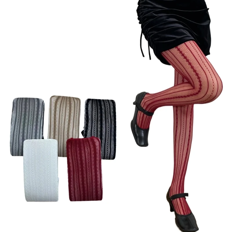 

Fashionable Stripe Pattern Fishnet Tights High Waist Pantyhose for Women Girls