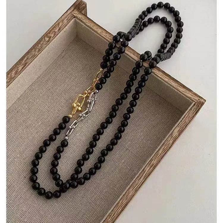 

Jenny&dave Fashion Bead Black Agate Necklace, Light Luxury Round Collarbone Chain For Women Jewelry Necklace Necklaces For Women