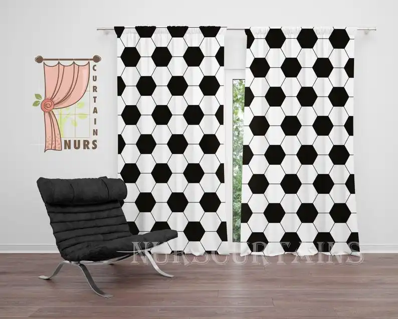 

Soccer Ball Blackout Curtain: Game Room Sports Decor