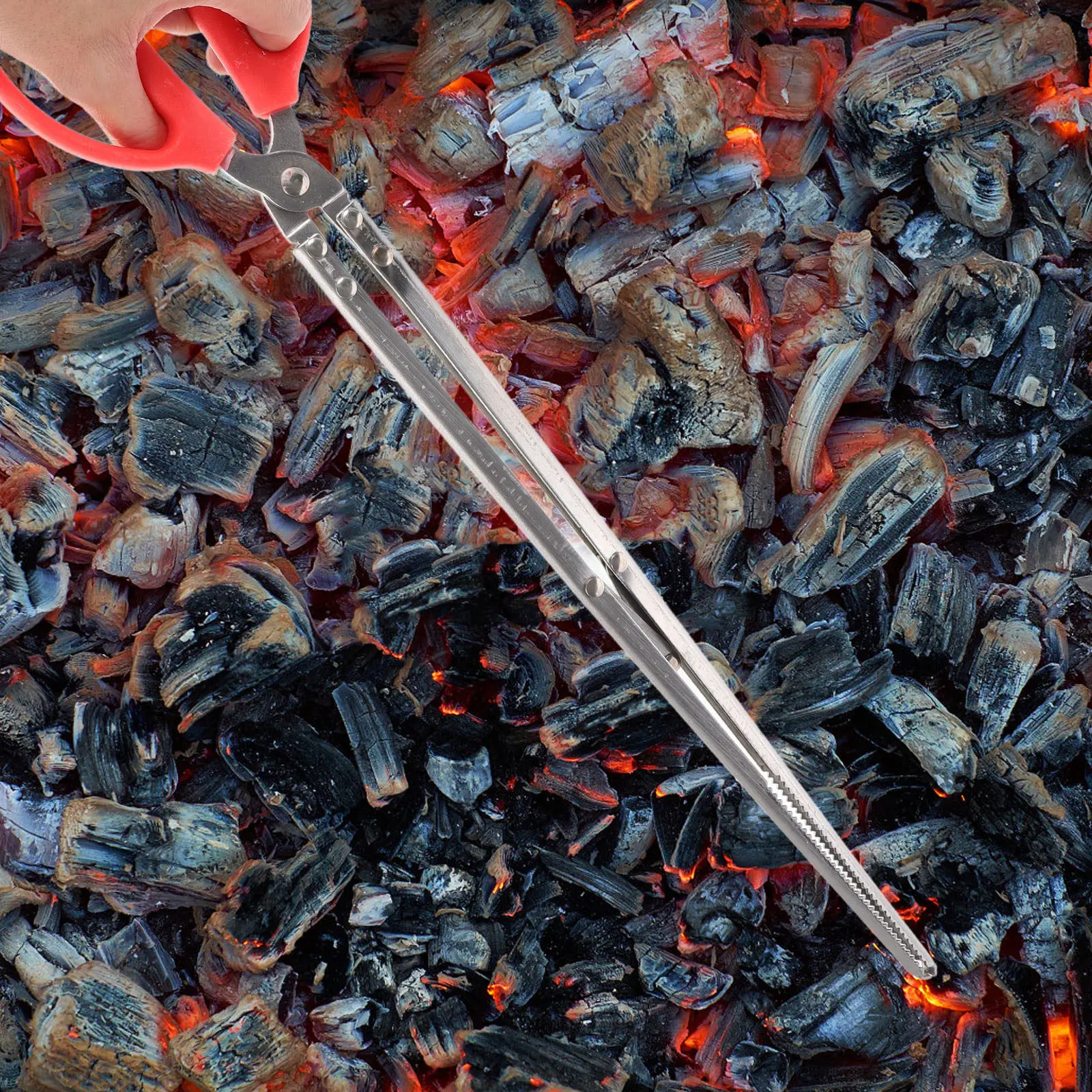 Stainless Steel Fire Tongs for Camping, Fireplace, BBQ, Kitchen – Heat-Resistant Dustpan & Broom Handle Compatible