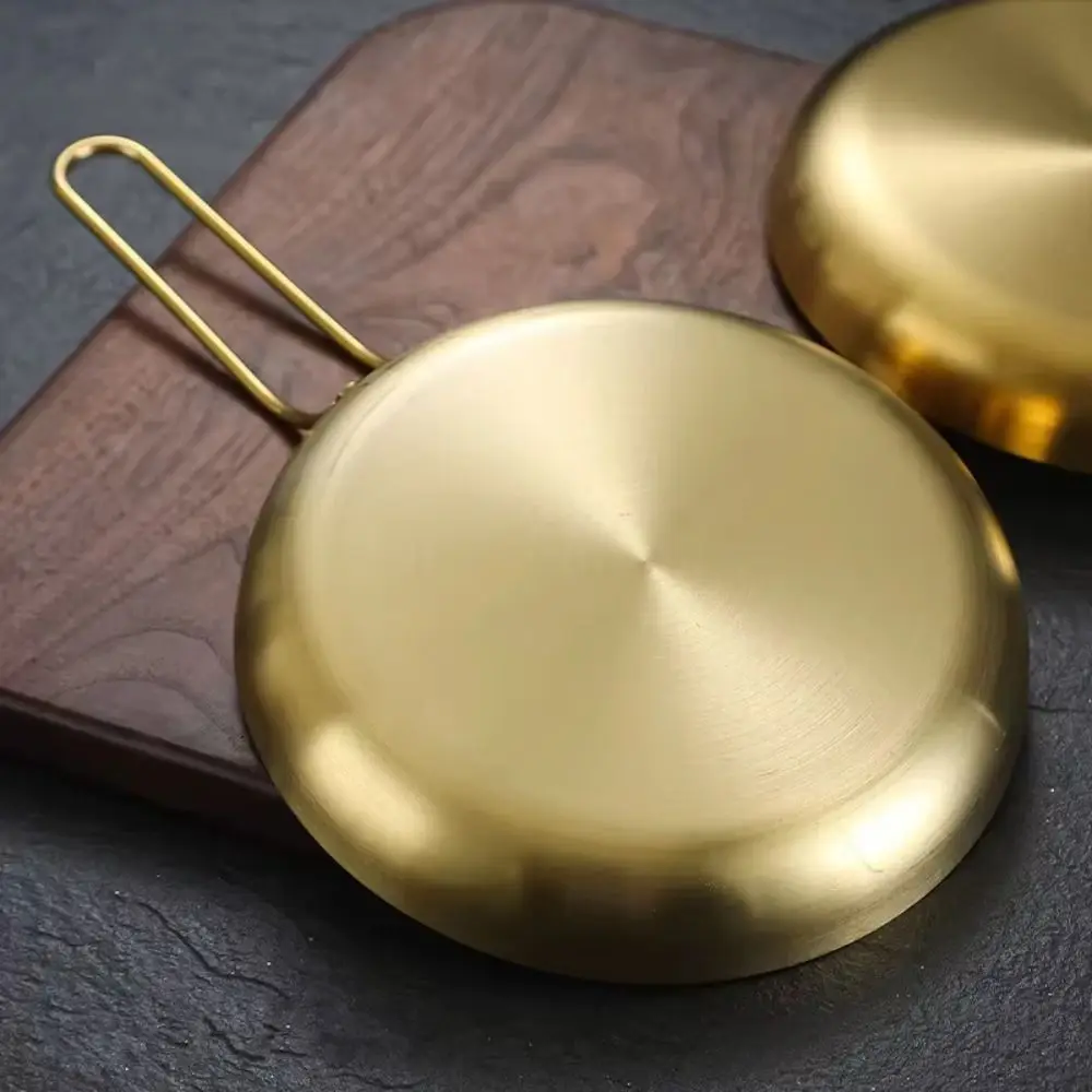 Easy To Clean 18/20cm Stainless Steel Frying Pan Flat Bottom Handled Serving Plate Stackable Golden/Sliver Steak Skillet Camping