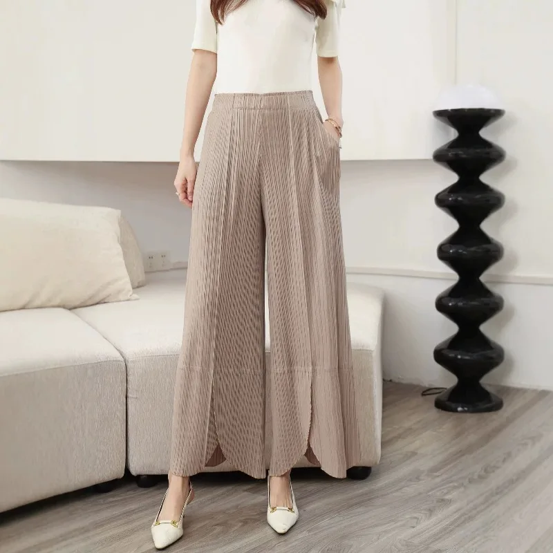 Miyake Pleated New Wide-Leg Pants for Women Loose High-Waisted Draped Pleated Straight-Leg Casual Pants Versatile Plus Size