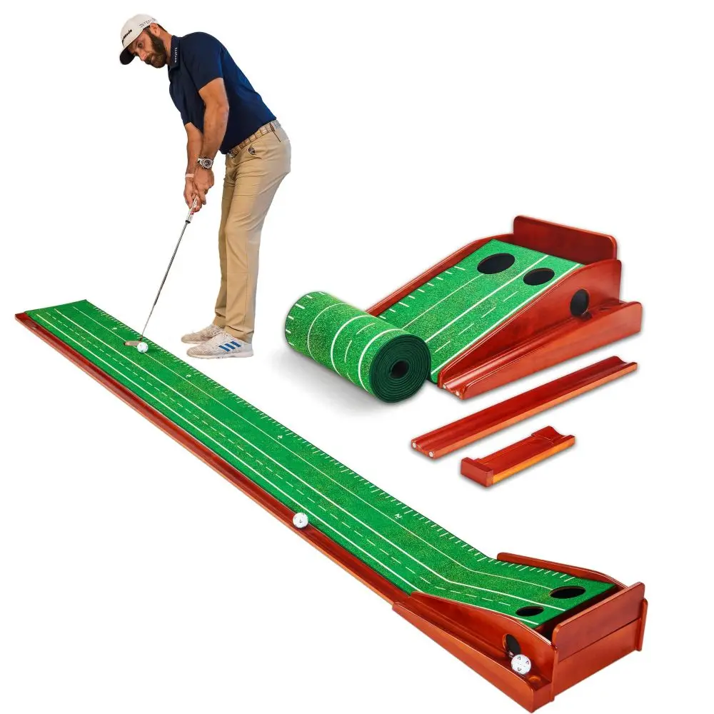 

Mini Golf Putting Trainer Velvet Solid Wood Green Golf Practice Golf Putting Mat for Home Office Outdoor Use