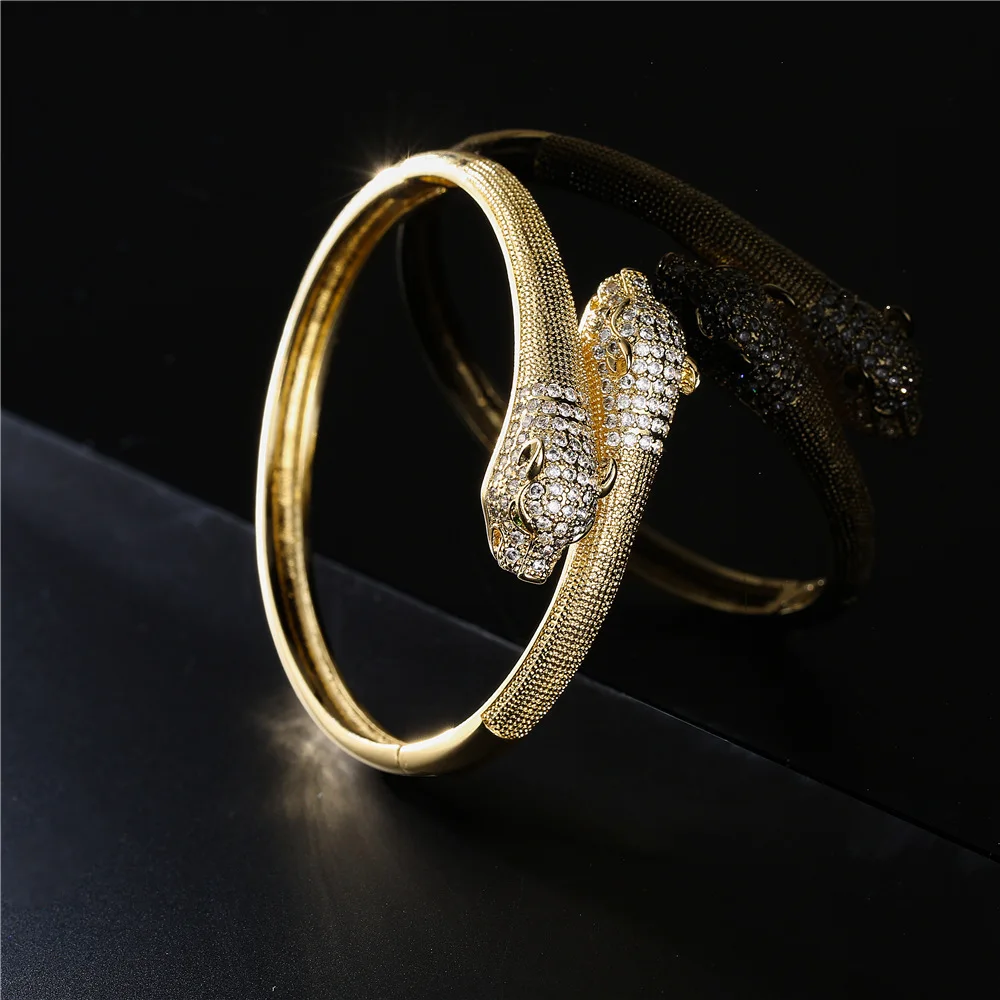 Classic Leopard Design Green Eye Hip Hop18K electroplating bangles green gem Zirconia Bracelet Party Jewelry Accessories