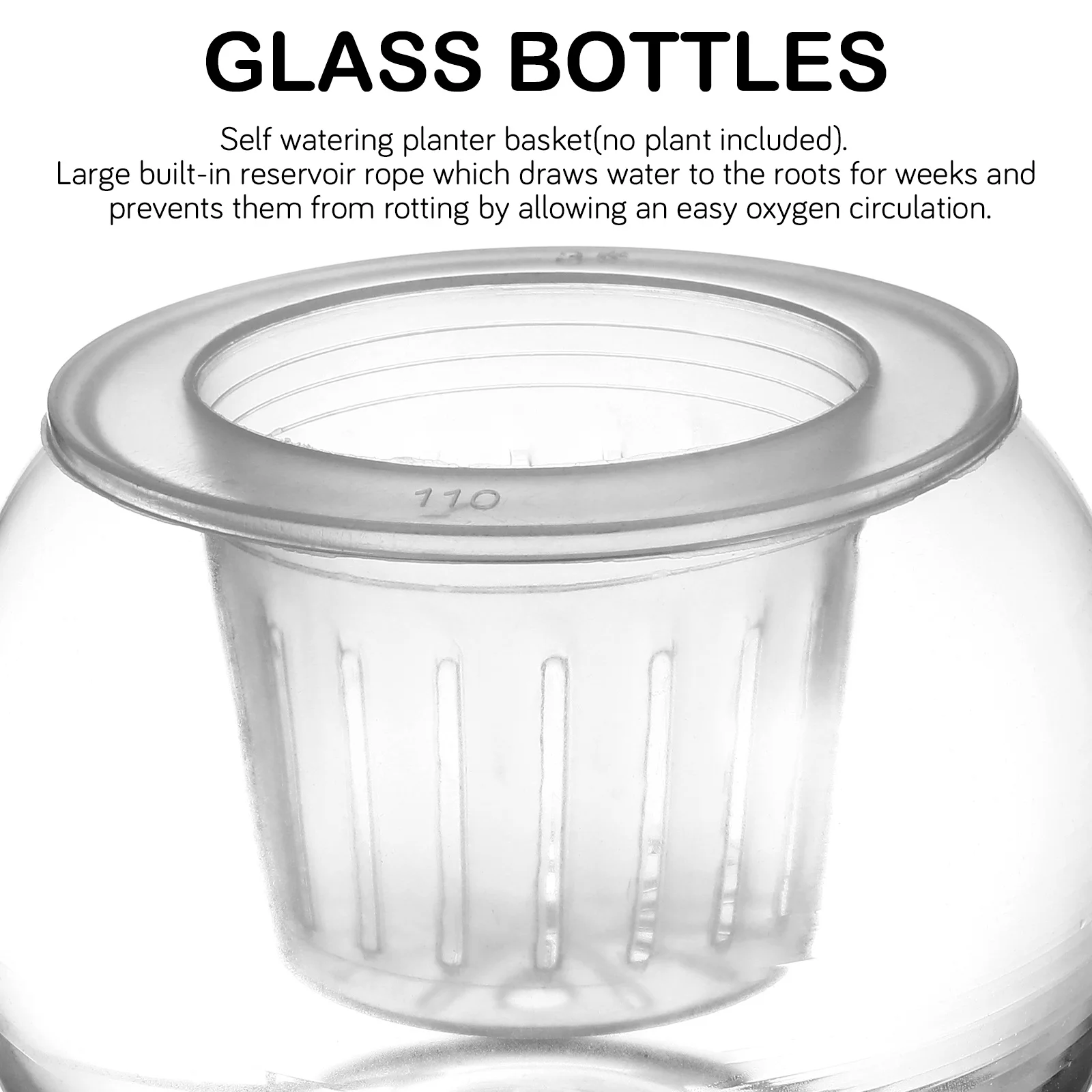 

Self Watering Planter Basket Glass Hydroponics Pot with Large Reservoir Rope Visible Water Level for Easy Oxygen Circulation