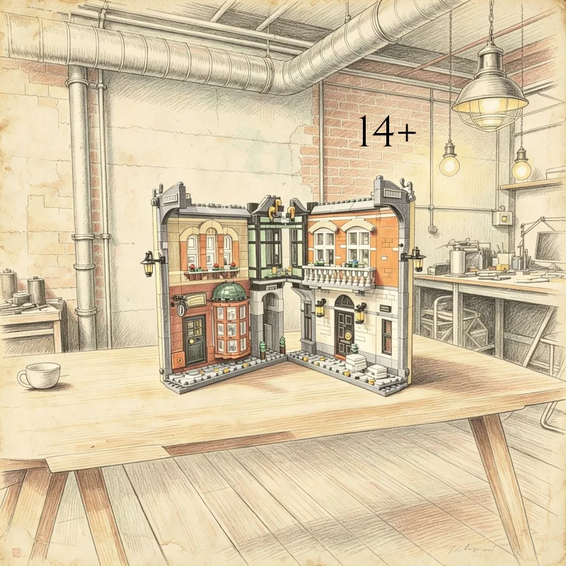 2026 New 1359pcs Street View Series Detective Book Bookshelf Decoration Building Block Toy Gift