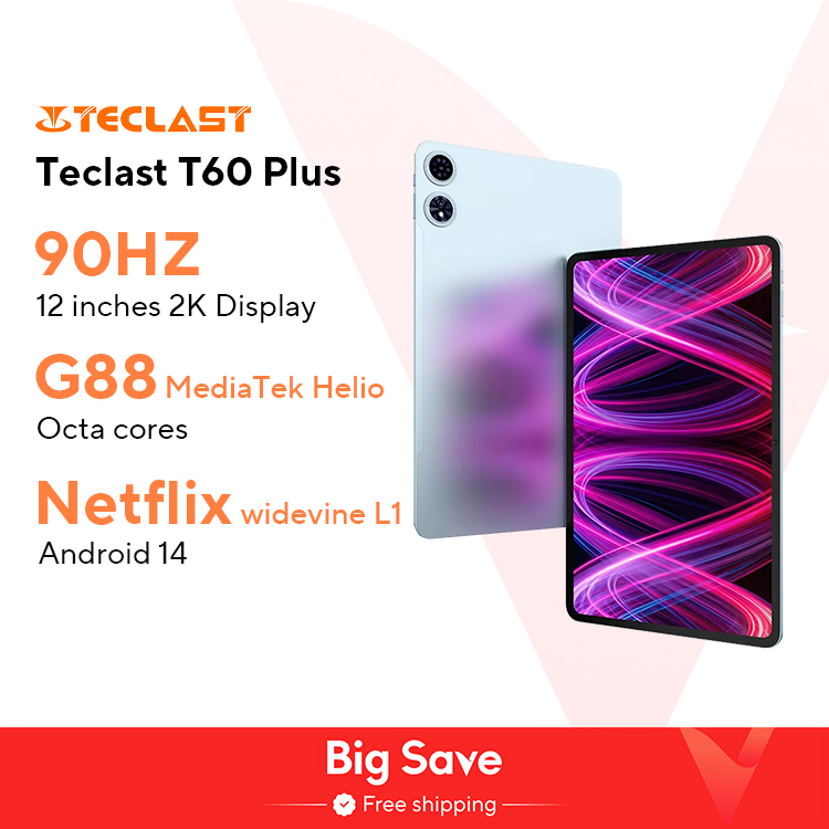 【World Premiere】Teclast T60 Plus 12" 90Hz 2K Display Android 14 L1 MTK Helio G88 6GB/128GB 8000mAh Battery 4G LTE Global Version