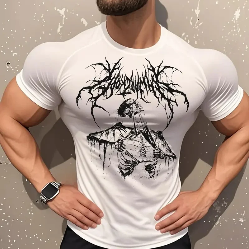 

2025 Summer Men's Fitness 3D Printed Pattern Creative Short Sleeve Fashion Casual Streetwear T-shirt