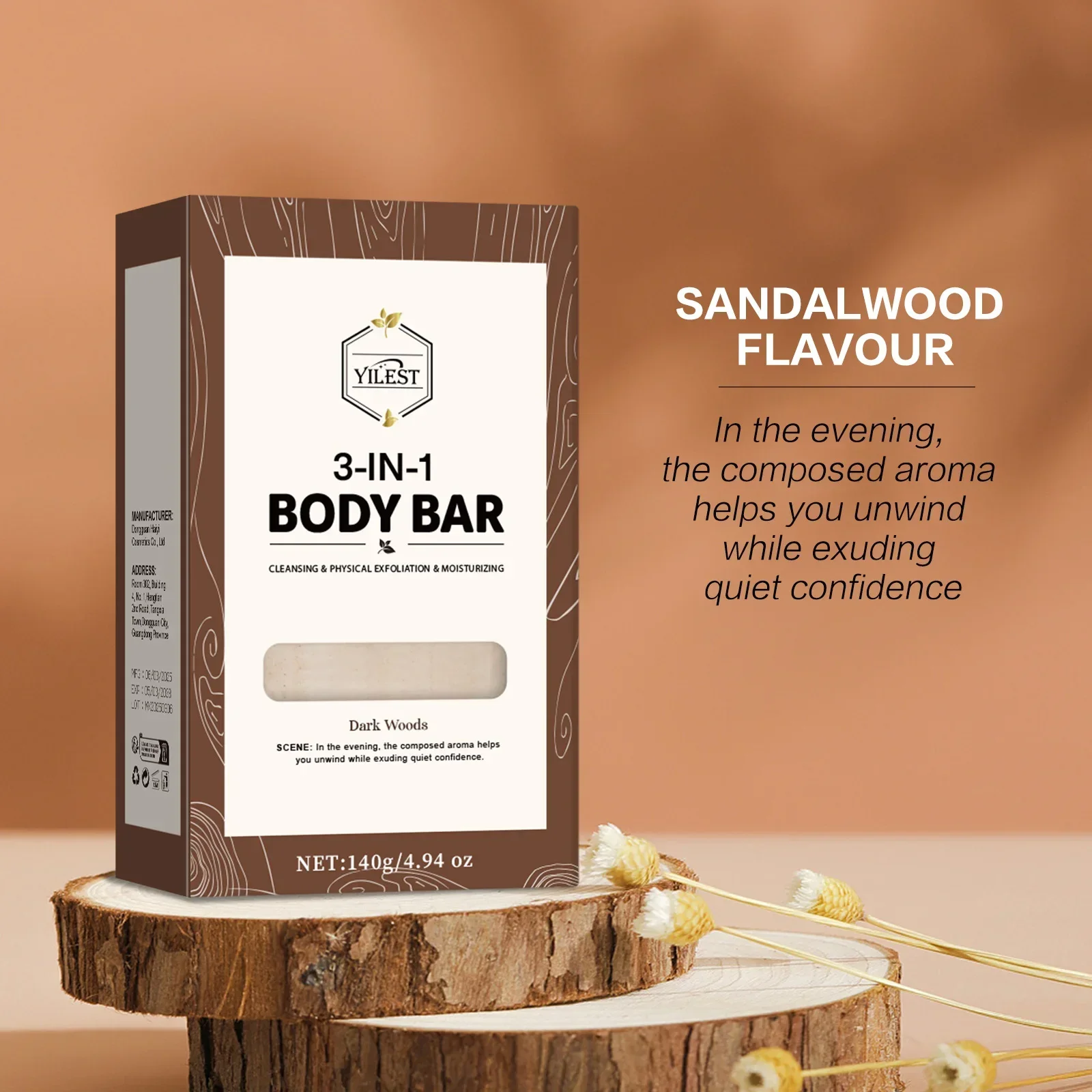 140g 3-IN-1 Men's Body Bar (Sandalwood/Lemon Citrus Scent) -Exfoliating Moisturizing, Long-Lasting Fragrance Handmade Soap