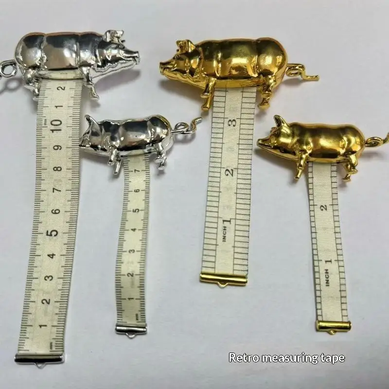 Antique Pig Mini Tape Measure Vintage Metal Portable Easy Store Retractable Measuring Tool for Sewing Tailor Household Use