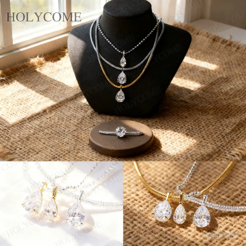 Custom Pendant Choker Pear Shape 8CT/10CT/16CT S/M/L Chain Personalized Elegance Sparkle S925 White Yellow Gold Wedding Jewelry
