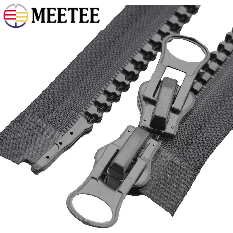 8# Meetee Resin Zipper 60-250cm Double Sliders Open End Zip Down Jacket Coat Tent Black Zippers DIY Sewing Clothing Accessories