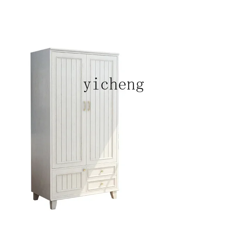 

American furniture solid wood wardrobe two-door bedroom hanging wardrobe household green finished wardrobe