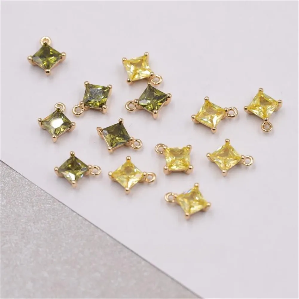 

Gold-plated Cube Square Colored Zircon Single Ring Pendant Copper-plated 14k Gold DIY Necklace Bracelet Handmade Charm Pendant