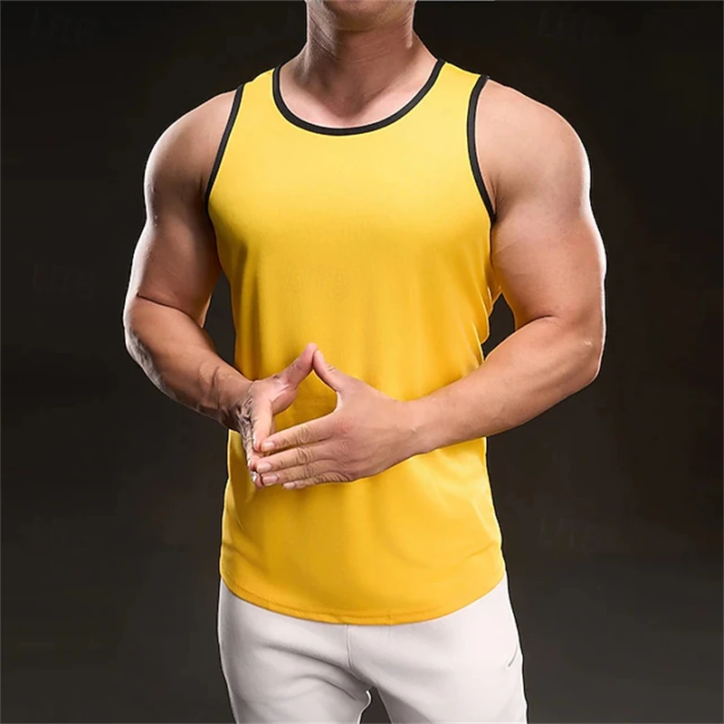 Men's Solid-Color Summer Minimalist Tank Top Casual Round-Neck Breathable Tank Top Tank Top Suitable for Fitness and Exercise