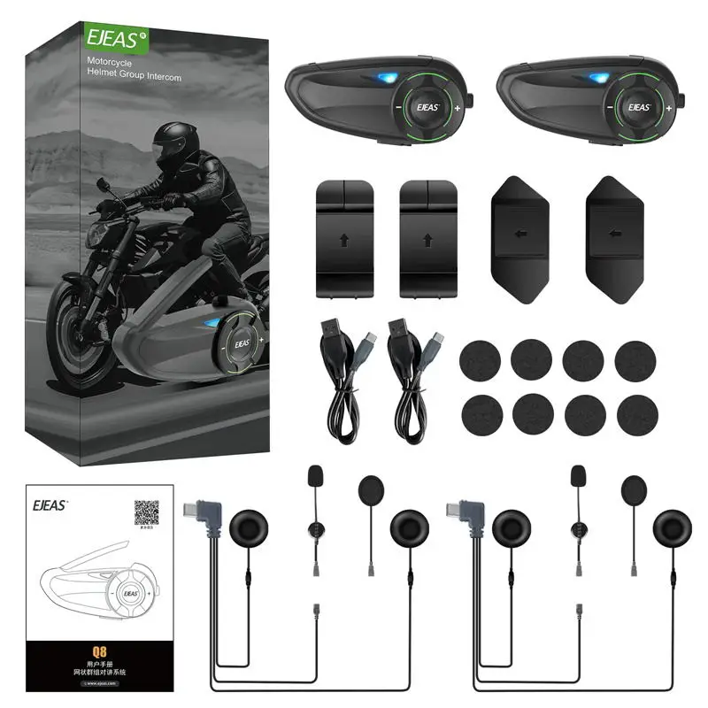 

For EJEAS Q8 Motorcycle Helmet 1000m Full Duplex Interphone Supports 6 Riders with FM Music Sharing Waterproof ABS Material