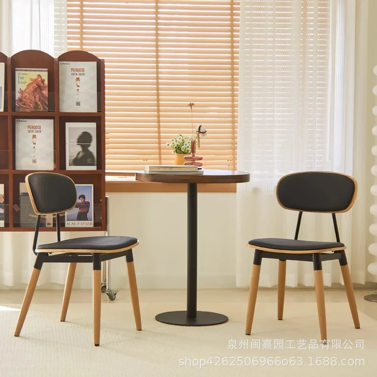 For leisure canteen tea western restaurant dining chair Korean iron art hotel coffee burger shop solid wood chair