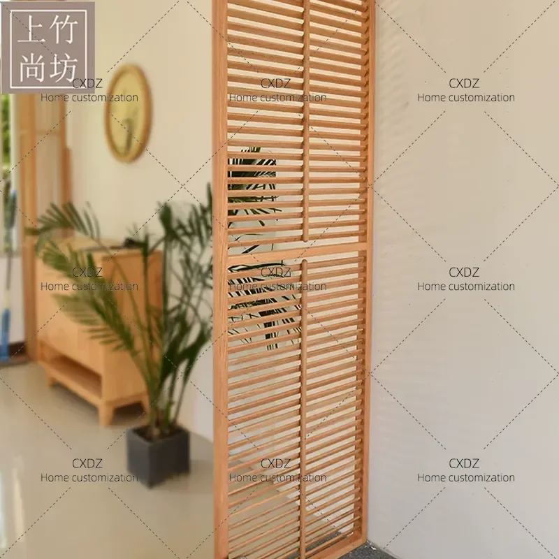 Pure Solid Wood Screen Household Bamboo Partition Custom Simple Modern Japanese Style Entrance Divider for Home Decor