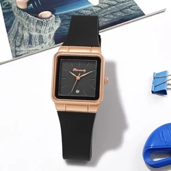 Reloj de cuarzo cuadrado para mujer, cronógrafo de pulsera con correa de silicona informal, color negro, marca sencilla, a la moda, 2023