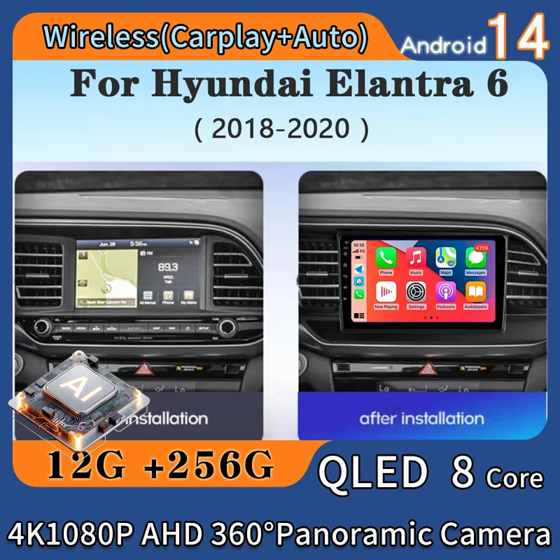 Android 16 Carplay Car Radio For Hyundai Elantra 6 2018 2019 2020 Navigation GPS Multimedia Player stereo WiF+4G BT 360 Camera