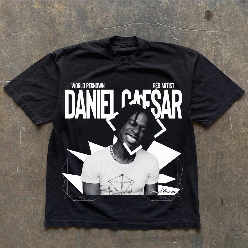 2000s Vintage Daniel Caesar Print Men Women's T-shirt Short Sleeve O-Neck Streetwear Harajuku Y2K Tee Crop Top Casual Clothes