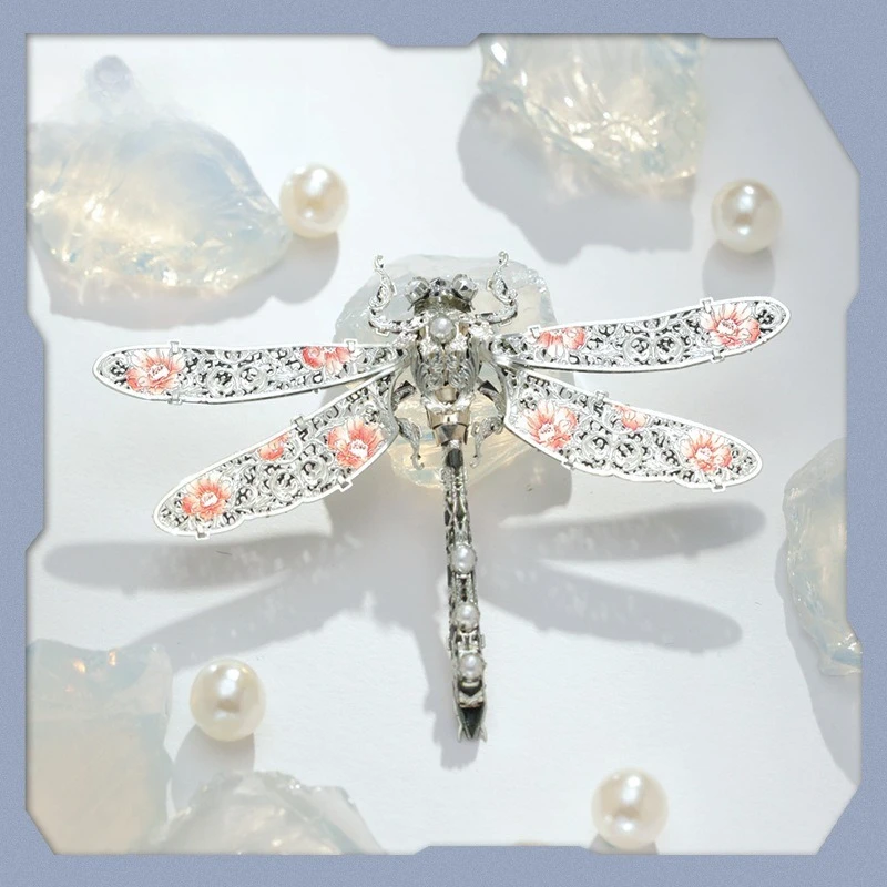 DIY Metal Puzzle Amber Dragonfly Model Kits 3D Assemble Jigsaw Toys Campus Activities Games Decorations Gifts for Woman Student