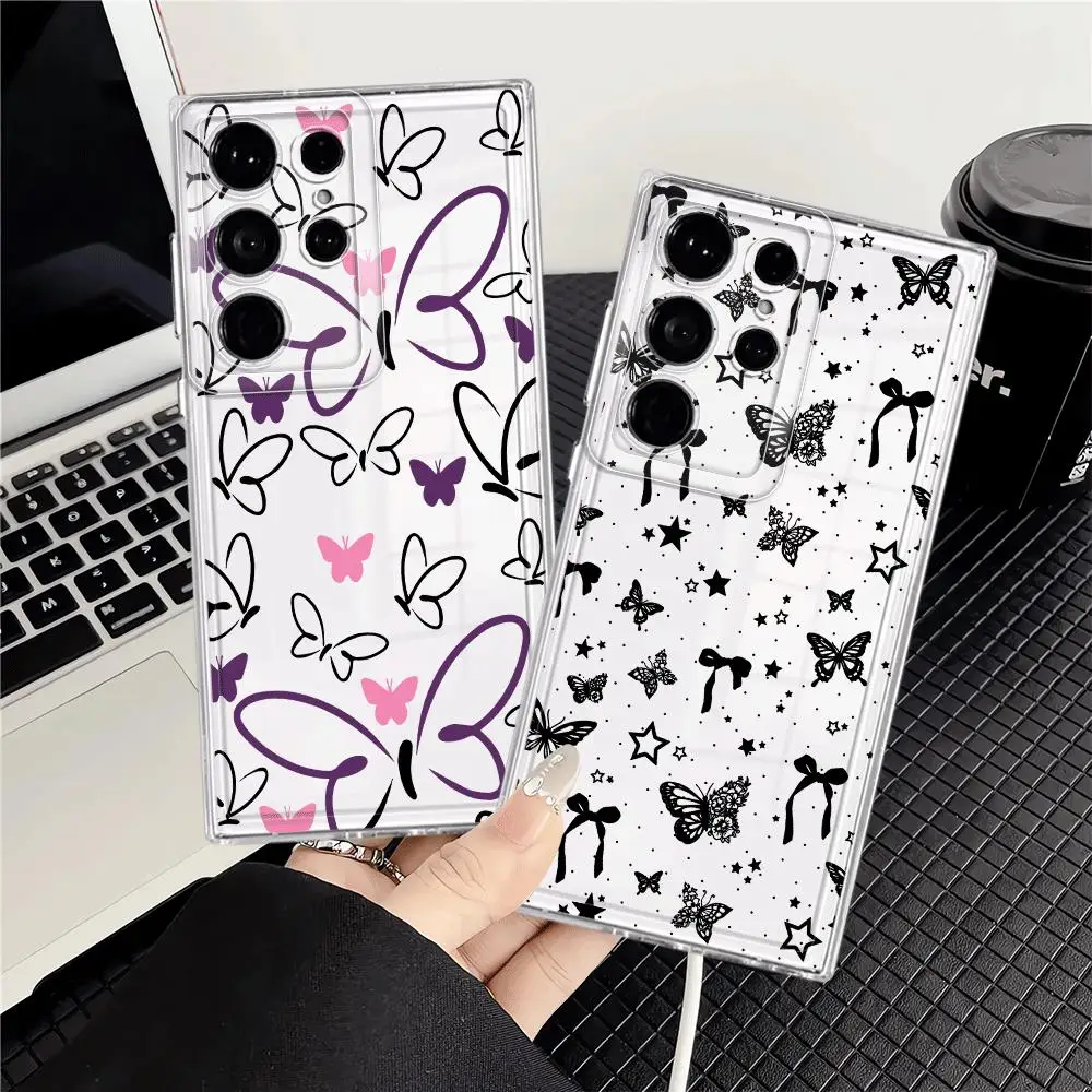 

Чехол в полоску с бабочкой для Samsung Galaxy S22 FE S24 Note 20 Ultra 10 S25 Edge S20 Plus S23 Ultra S21, мягкий чехол