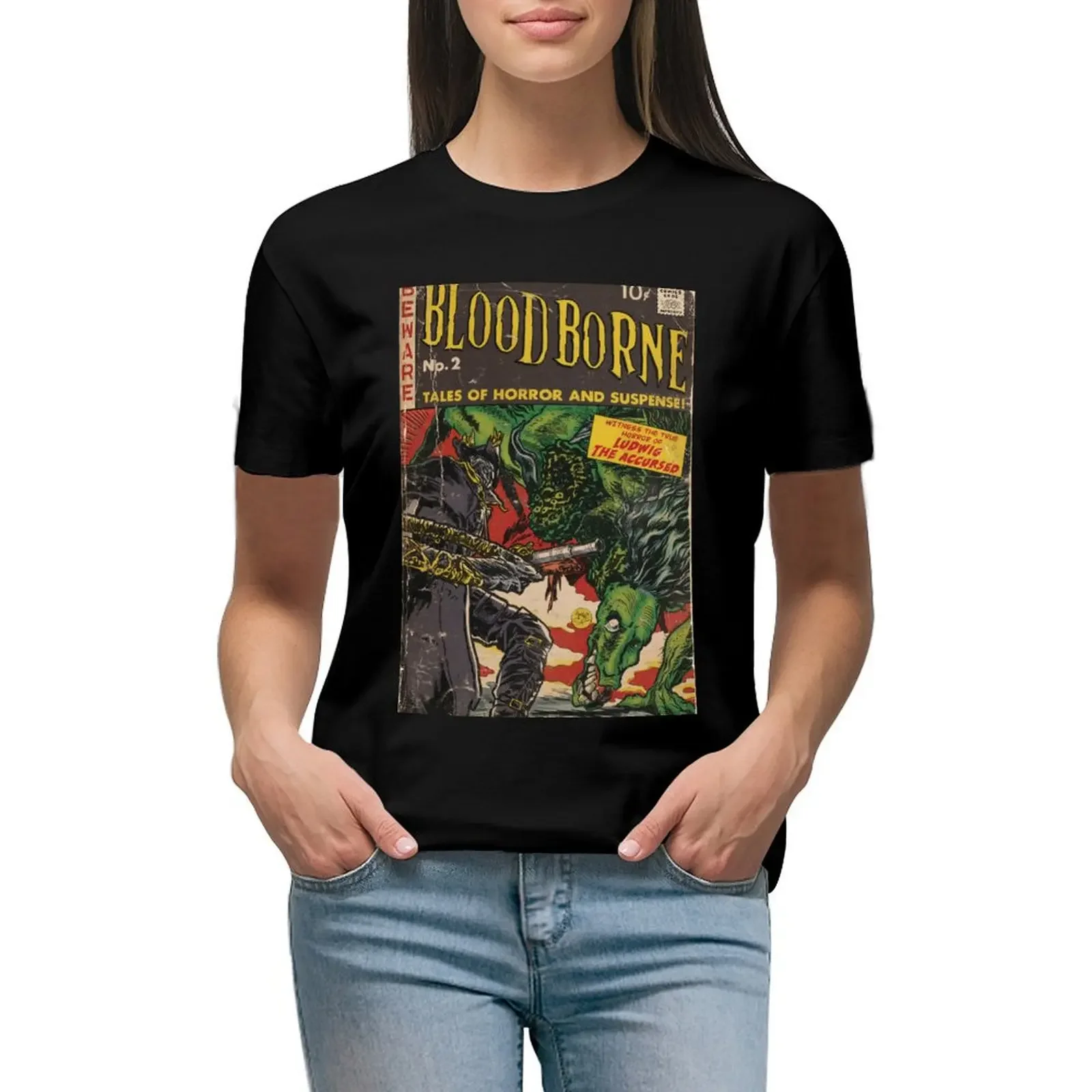 

Bloodborne - comic cover fan art T-Shirt Blouse Aesthetic clothing funny workout shirts for Women loose fit