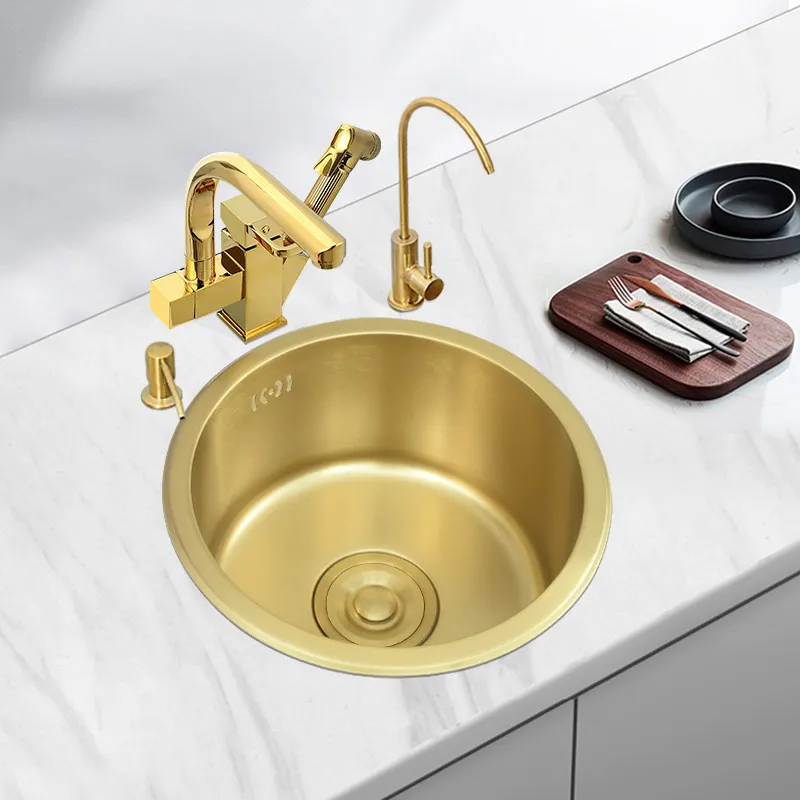 Golden round sink island kitchen 304 stainless steel dishwashing basin pool