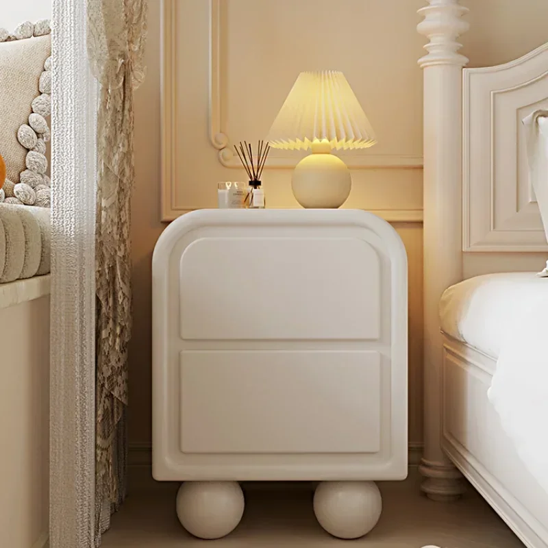 

Nightstands Bedroom Bedside Table Damping Creamy Wind Slide Wood Smooth White Mesita De Noche Dormitorio House Furniture