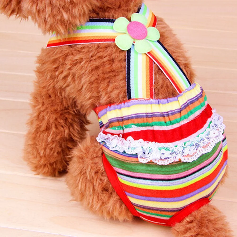 Female Dog Suspender Sanitary Pants Diaper with Colorful Strips - Size M (Random Color)