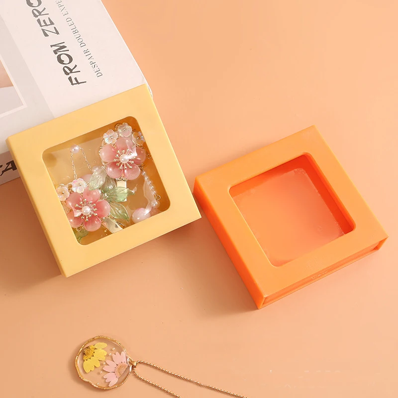 

1 set Orange Plastic Jewelry Box 9*9cm Pull Out Drawer Floating Boxes Necklace Earring Storage Organizer Case Gift Packaging