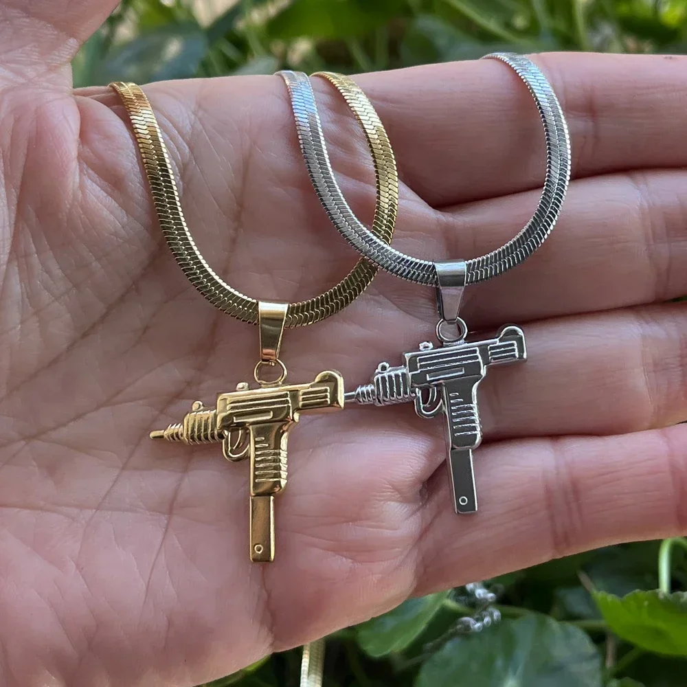 Gold Color Gun Pendant Necklaces Army Style Male 45cm Chain Pistol Submachine Gun Necklace for Women Men Hiphop Jewelry Gift