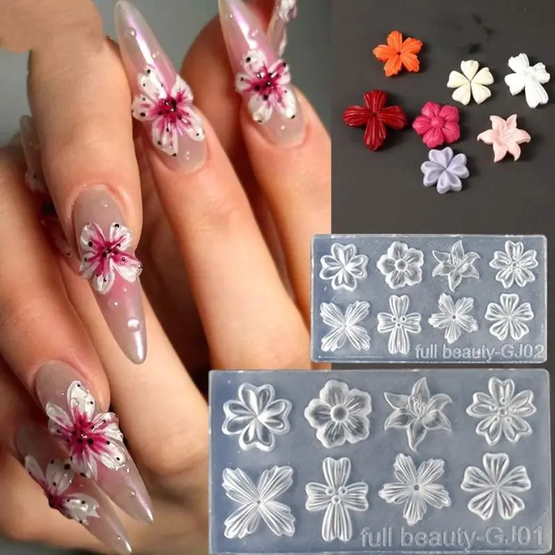 2 pezzi 3D Sakura stampo per unghie in silicone giglio fiore a cinque petali stampo trasparente per unghie fai da te decorazione per unghie strumenti di progettazione manicure