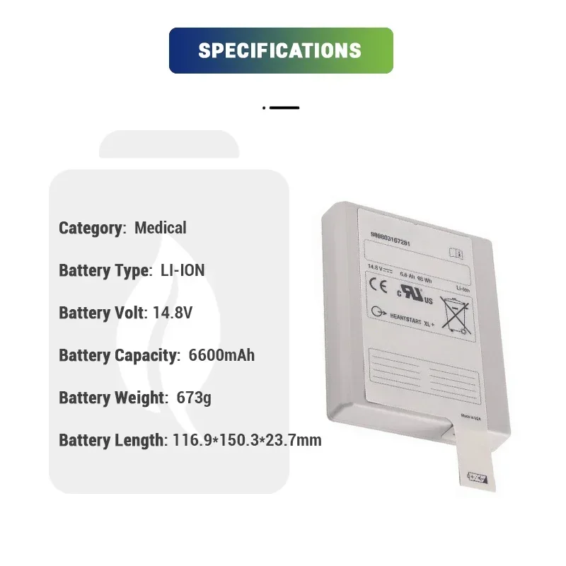 Li ion 14.8V 6600mAh Rechargeable 989803167281 Battery for Heartstart XL+ Medical Vital Signs Monitor