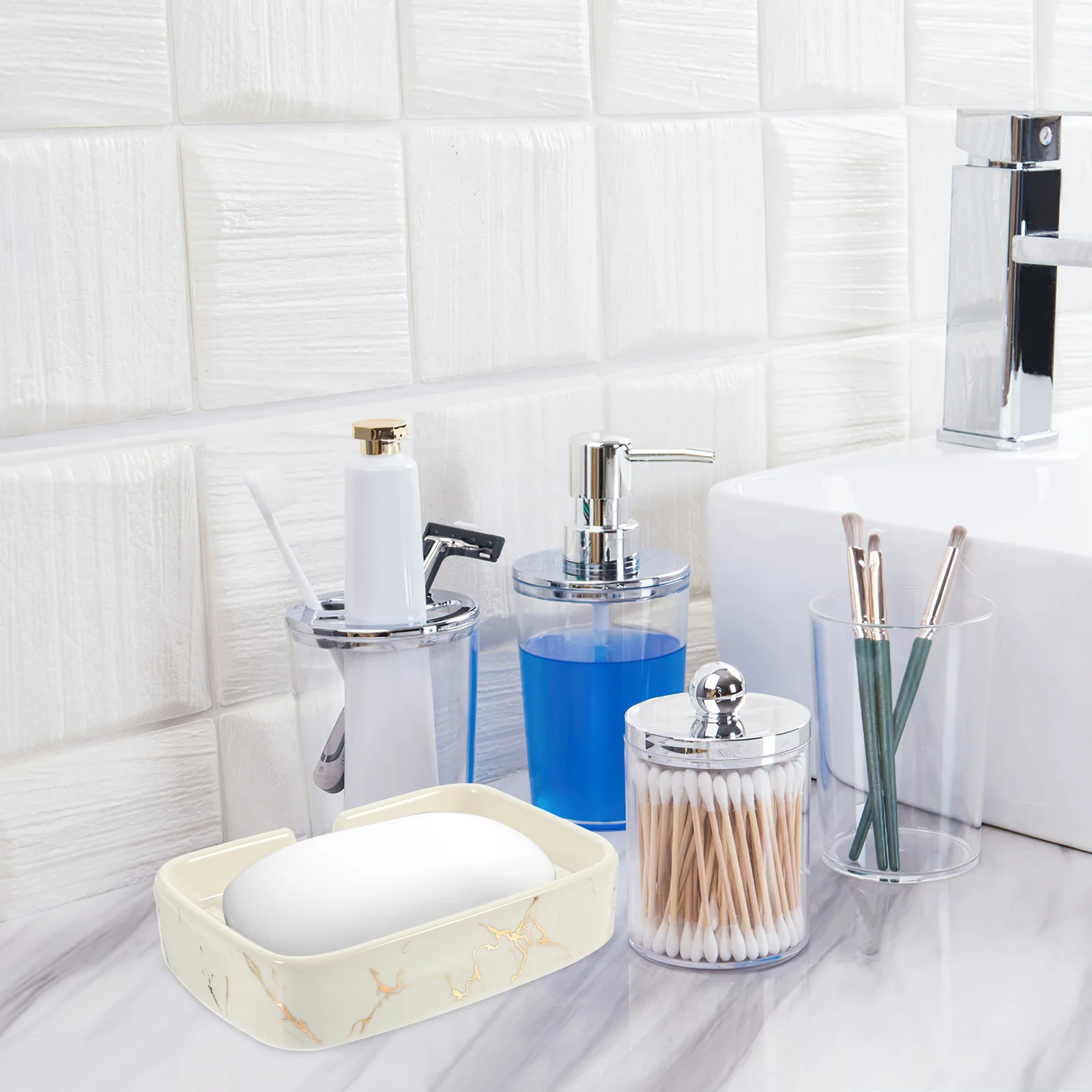 

Marbling Pattern Ceramic Soap Dish with Self-Draining Design for Shower Bathtub Countertop Soap Holder Storage