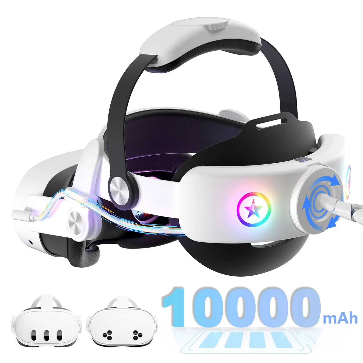 New Comfort Head Strap 10000mAh Battery for Meta Quest 3/3S,Fast Charging Power Elite Head Strap Replacement to Extend Playtime