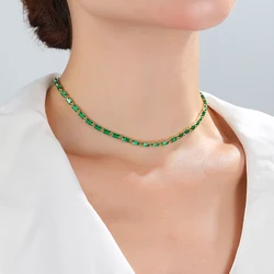 Green Cubic Zirconia Tennis Chokers Necklaces For Women Collier Crystal Luxury Bling Short Clavicle Chain Necklaces Jewelry