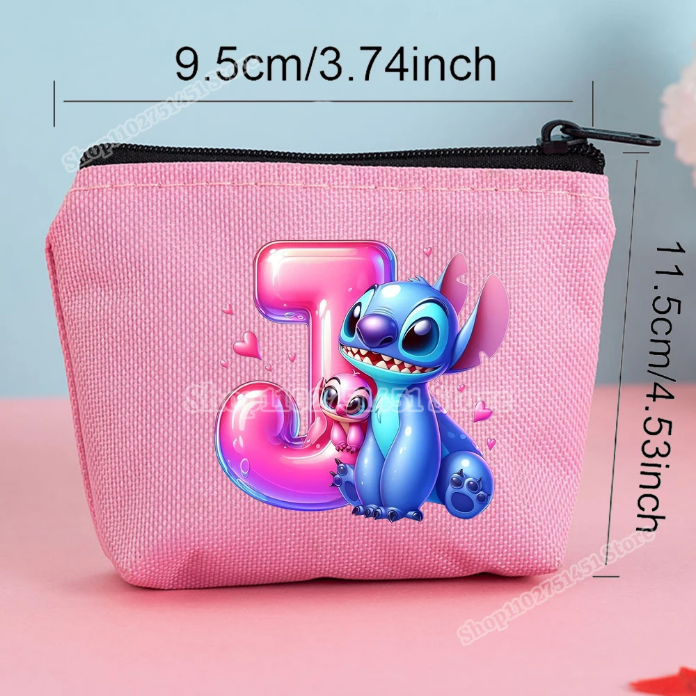 Lilo & Stitch Letter A-Z Print Pink Mini Wallet Canvas Coin Purse for Girls Cute Cartoon Disney Stitch Card Holder Money Pouch