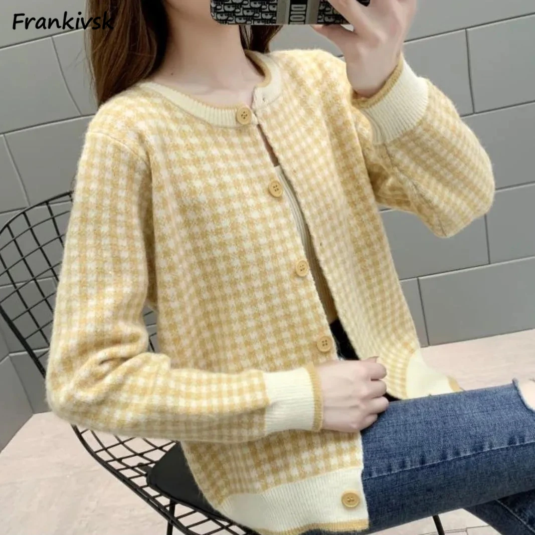 Houndstooth Cardigan Women Retro Korean Style Exquisite All-match Versatile Stylish Autumn Street Loose Formal Advanced Leisure