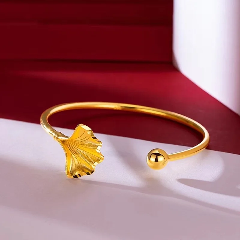 9999 24K genuine gold store, women's same style gold bracelet, ginkgo leaves, luxurious jewelry