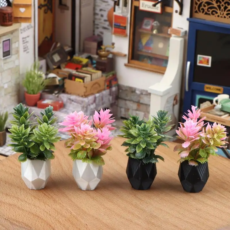 New Miniature Potted Plant Ornament 1:12 Scale Dollhouse Mini Bonsai Model Decoration Toys Micro Scene Landscape Photo Props