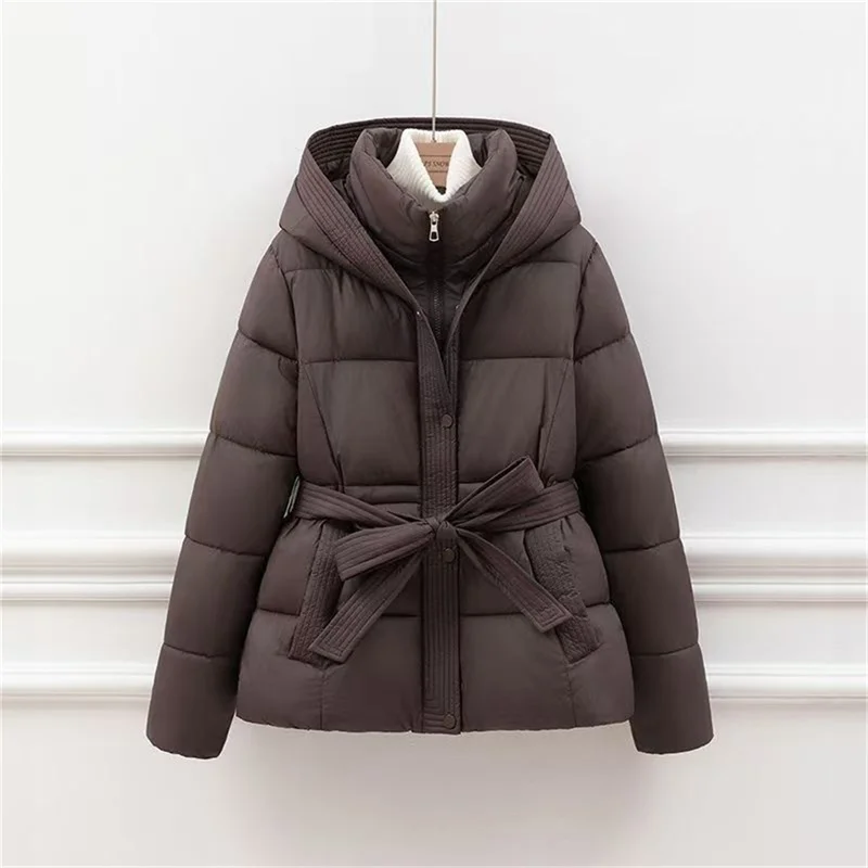 Winter Eiderdown Cotton-padded Jacket Female 2024 New Lace-up High-grade Jacket Waist Small Cotton-padded Jacket Joker Slim Coat