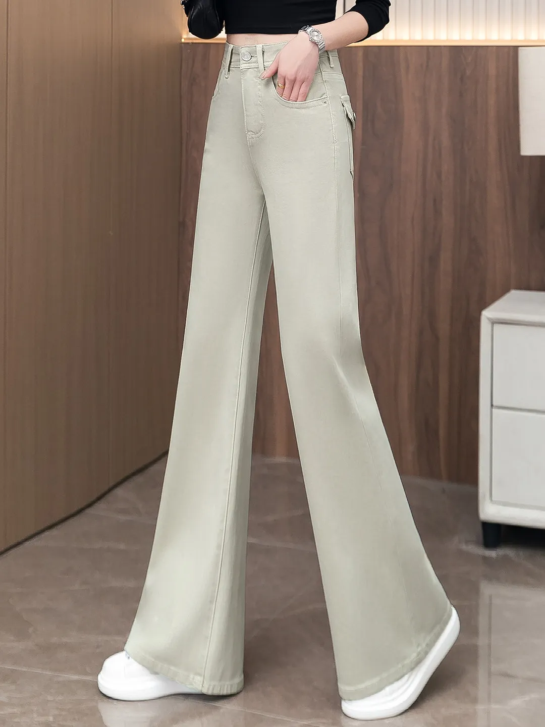 High Waist Bell Bottom Jeans Women's Casual Elastic Slimming Spring Autumn New Style 2026 Faded Washed Comfortable Fit Jeans