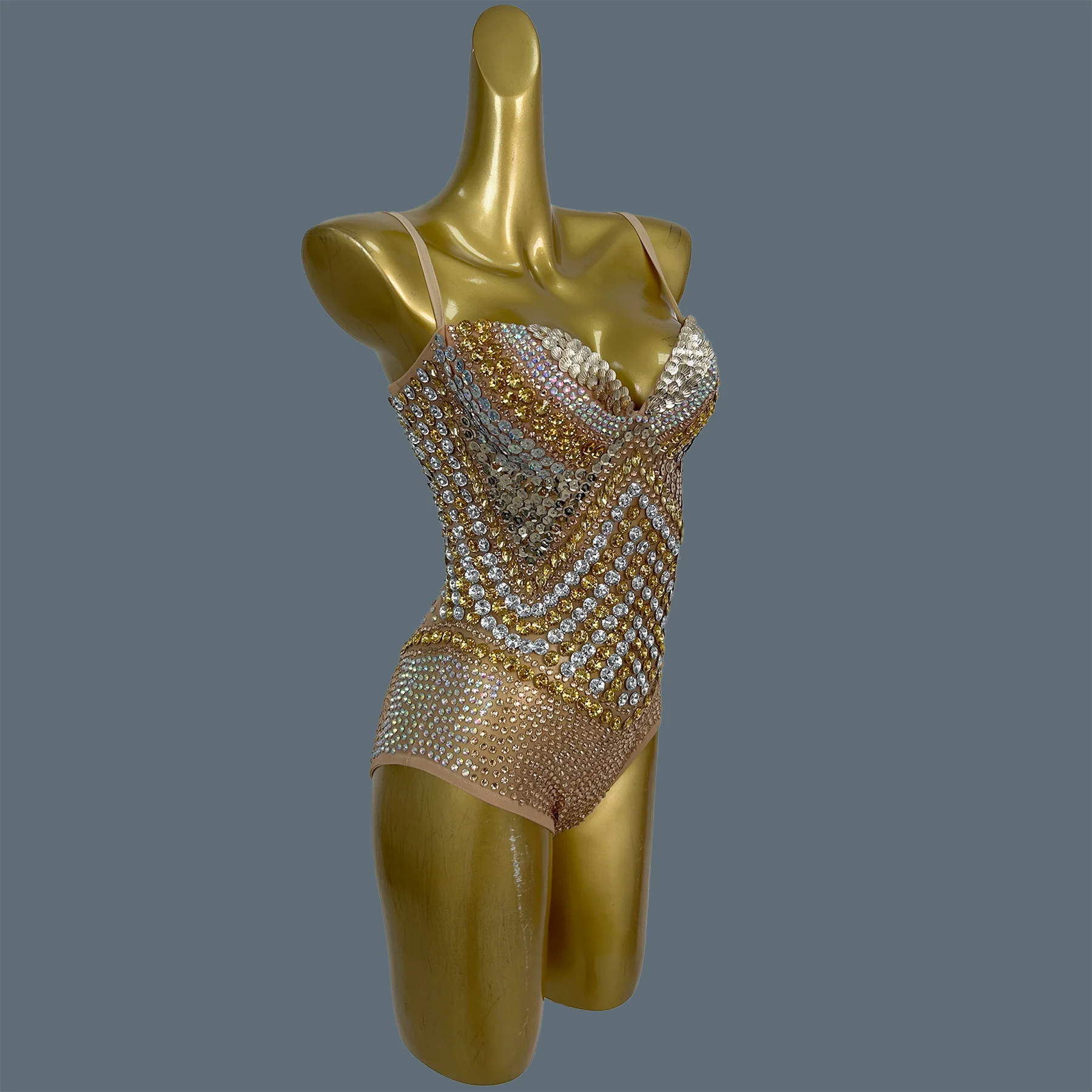 Sparkly Rhinestone Sleeveless Bodysuit Women Sexy Club Party Performance Costume Singer Dancer Photoshoot Stage Outfit Jinjiao