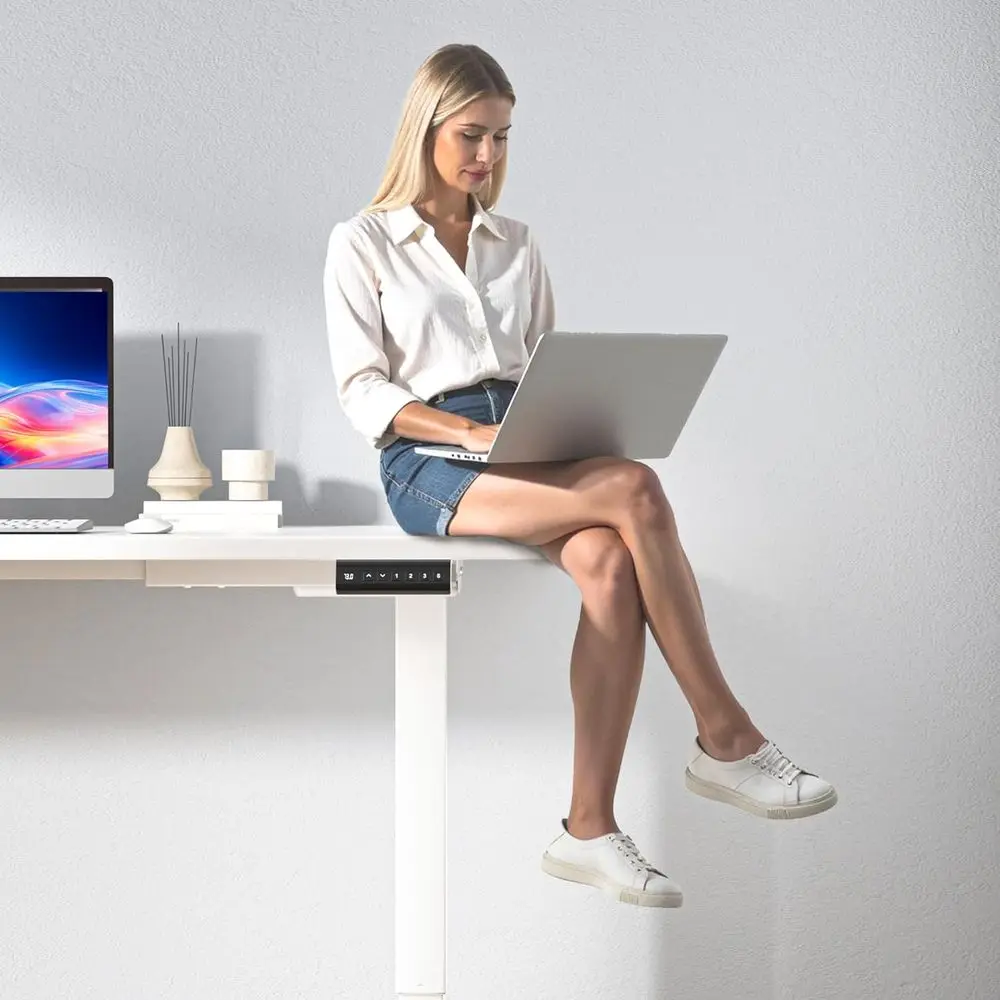 Estrutura de mesa elétrica ajustável em altura com motores duplos para mesas 40-90, predefinições de memória, apenas moldura branca