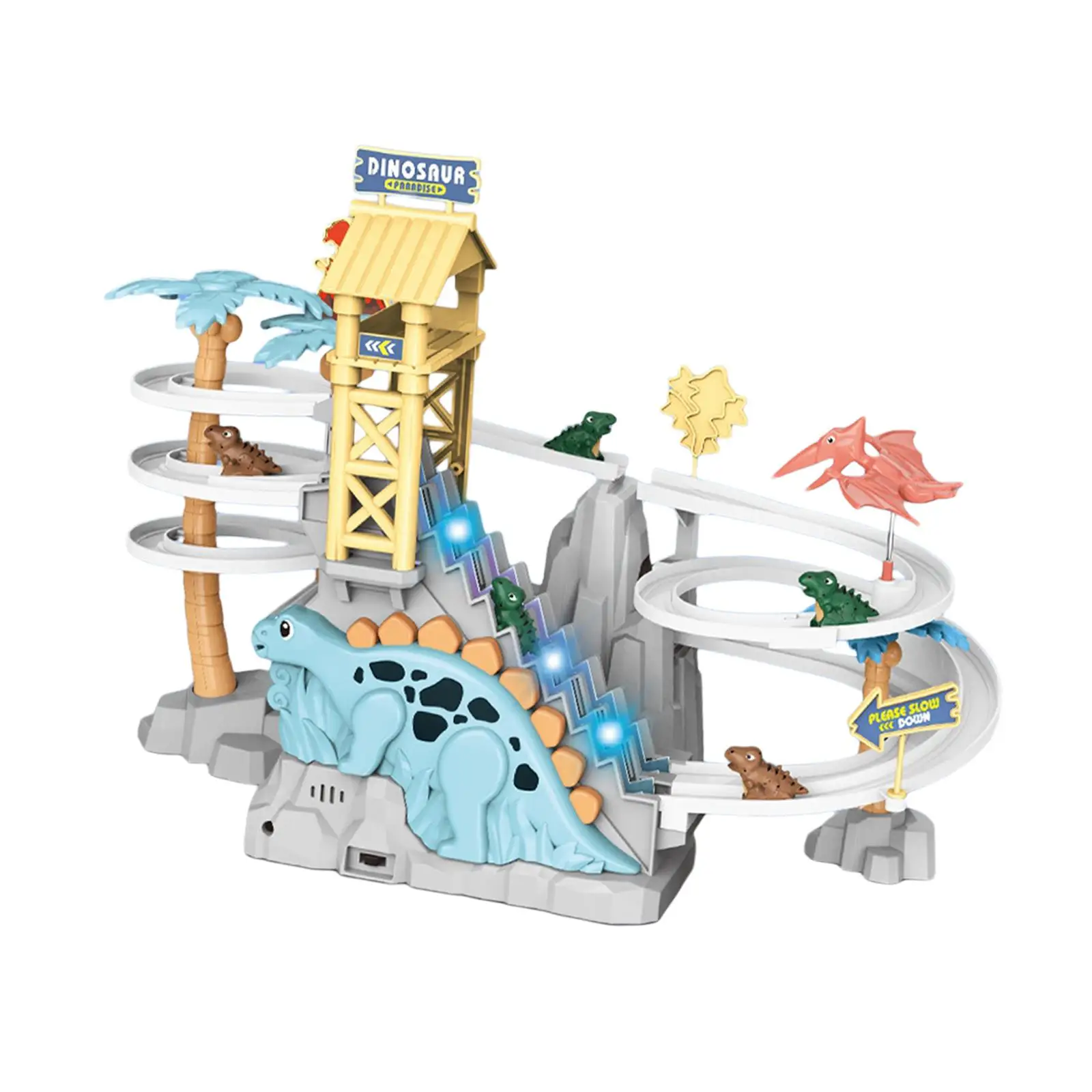 Small Dinosaurs Climbing Stairs Game Climbing Slide Down Electric Race Track Toy